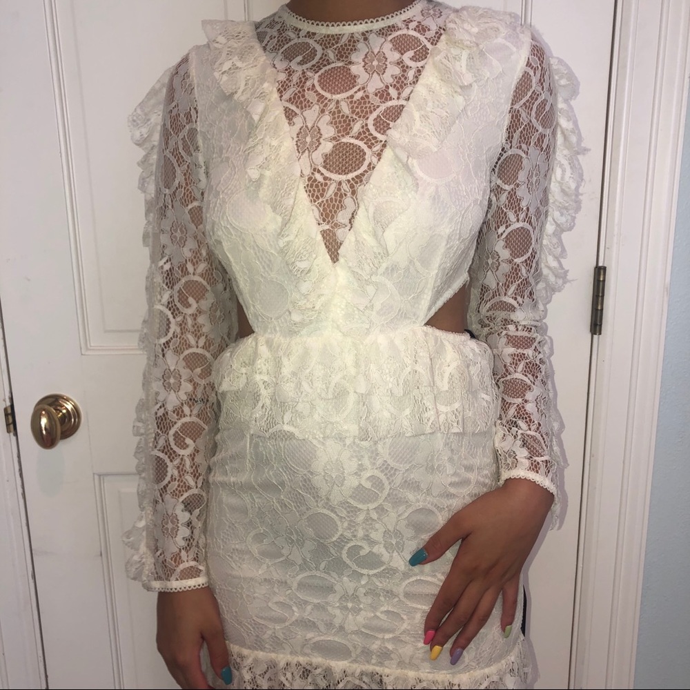 Pretty Little Thing White lace dress with cutouts
